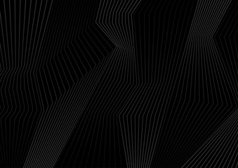 Black refracted curved 3d lines abstract background