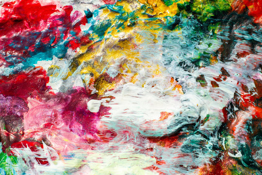Multicolour Dry acrylic paint texture, Abstract background, Close up & Macro shot, Selective focus