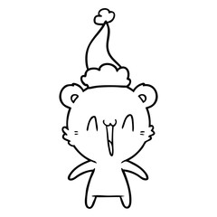 happy polar bear line drawing of a wearing santa hat