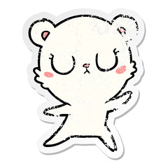 distressed sticker of a peaceful cartoon polar bear