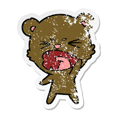 distressed sticker of a angry cartoon bear