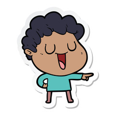 sticker of a laughing cartoon man pointing