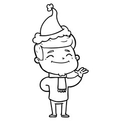 happy line drawing of a man wearing santa hat