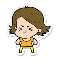 sticker of a cartoon angry girl