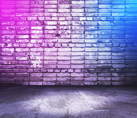 brick interior with neon lights