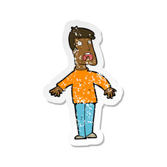 retro distressed sticker of a cartoon terrified man