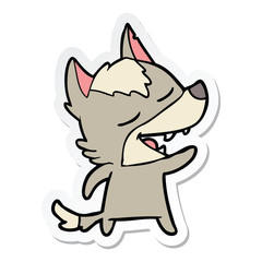 sticker of a cartoon wolf laughing