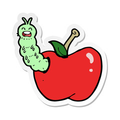 sticker of a cartoon bug eating apple