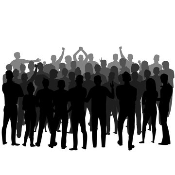 a crowd of people standing backwards. vector silhouette of a group of people