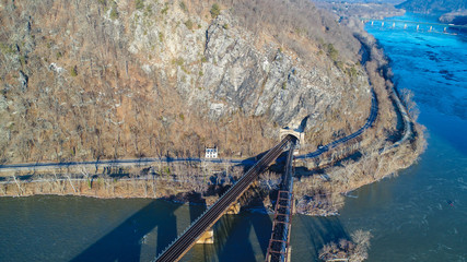 An aerial view of the Maryland Points overlook in Harpers Ferry, West Virginia, USA.