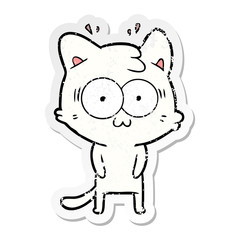 distressed sticker of a cartoon surprised cat