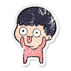 distressed sticker of a cartoon man staring