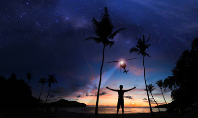 Helicopter search for missing persons on the beach