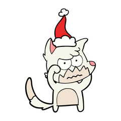 line drawing of a annoyed fox wearing santa hat