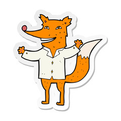 sticker of a cartoon happy fox wearing shirt