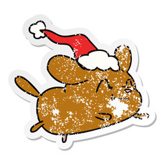 christmas distressed sticker cartoon of kawaii dog
