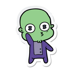 sticker of a waving weird bald spaceman
