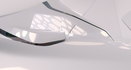 Abstract white and colored gradient glasses interior multilevel public space with window. 3D illustration and rendering.