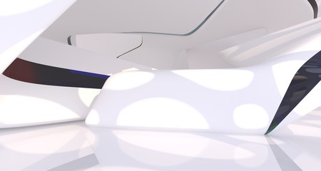 Fototapeta na wymiar Abstract white and colored gradient glasses interior multilevel public space with window. 3D illustration and rendering.