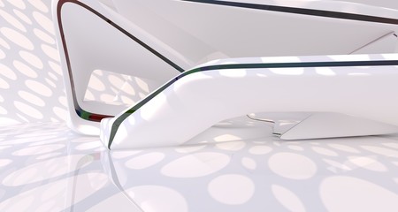 Fototapeta na wymiar Abstract white and colored gradient glasses interior multilevel public space with window. 3D illustration and rendering.