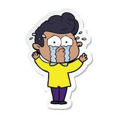 sticker of a cartoon crying man