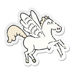 distressed sticker of a cartoon winged horse