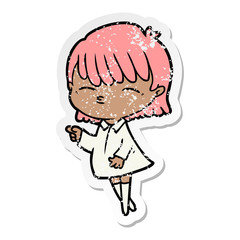 distressed sticker of a cartoon woman