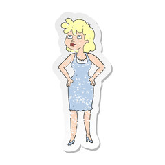 retro distressed sticker of a cartoon annoyed woman