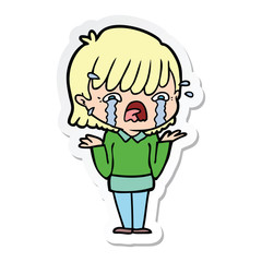 sticker of a cartoon girl crying
