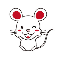 座ってバンザイをしているねずみ