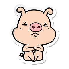 Obraz na płótnie Canvas sticker of a cartoon angry pig sat waiting