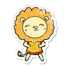 distressed sticker of a cartoon lion