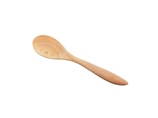 Unique pattern wooden spoon top view isolated on white background