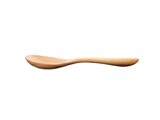 Unique pattern wooden spoon top view isolated on white background
