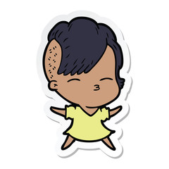 sticker of a cartoon squinting girl