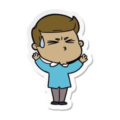 sticker of a cartoon man sweating