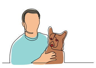 continuous line drawing of owner and dog
