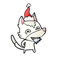gradient cartoon of a hungry wolf wearing santa hat
