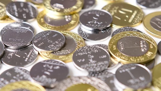 Saudi Riyal Coins Rotating. Saudi Arabia currency.