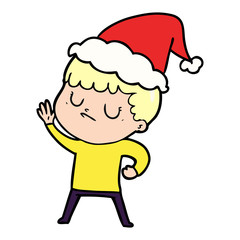 line drawing of a grumpy boy wearing santa hat
