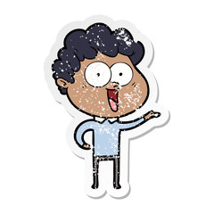 distressed sticker of a excited man cartoon