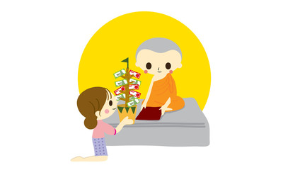 Thai Buddha with monks in Buddha's Day