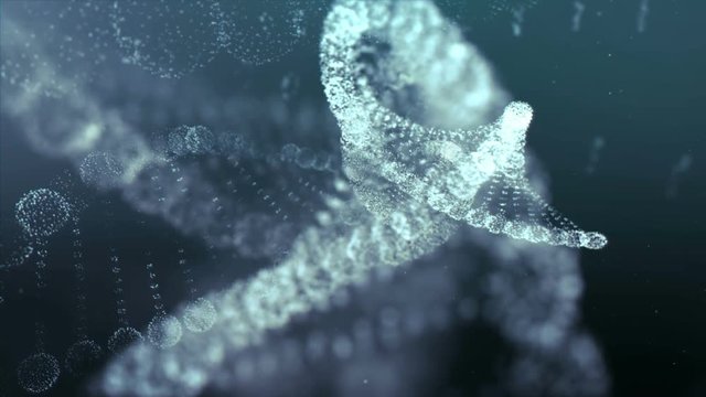 Digitally Generated Virtual DNA Molecule Strand Sequence in Abstract Particles Floating in Cyber Space Technology