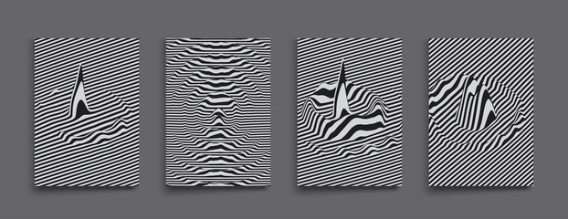 Glitch abstract background. Distortion effect, bug and error. Black and white design. Pattern with optical illusion. 3D vector illustration.