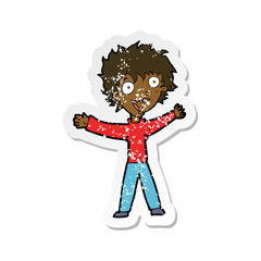 retro distressed sticker of a cartoon excited woman