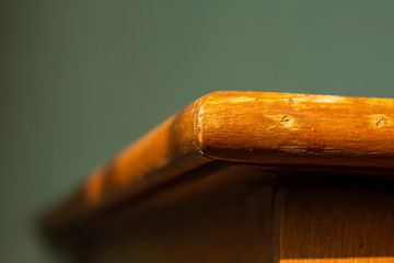 Perspective wooden table corner in the room, Close up & Macro shot, Selective focus
