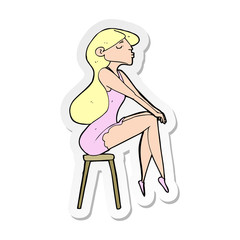 sticker of a cartoon woman sitting on stool