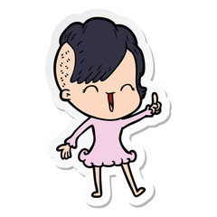 Obraz premium sticker of a cartoon happy hipster girl