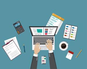 Top view of workplace background