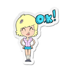 sticker of a cartoon woman thinking OK